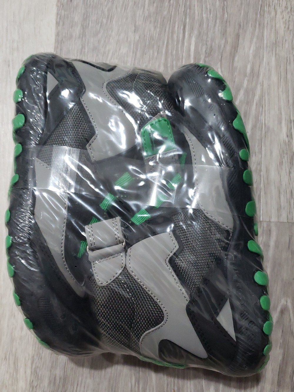 NWT Mishansha Gray and Black Kids Sneakers with Green Accents